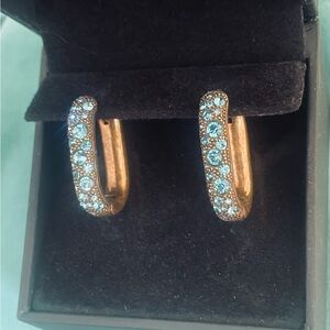 Kurt Geiger Pave Blue Crystal Oval Aqua Hoop Earrings